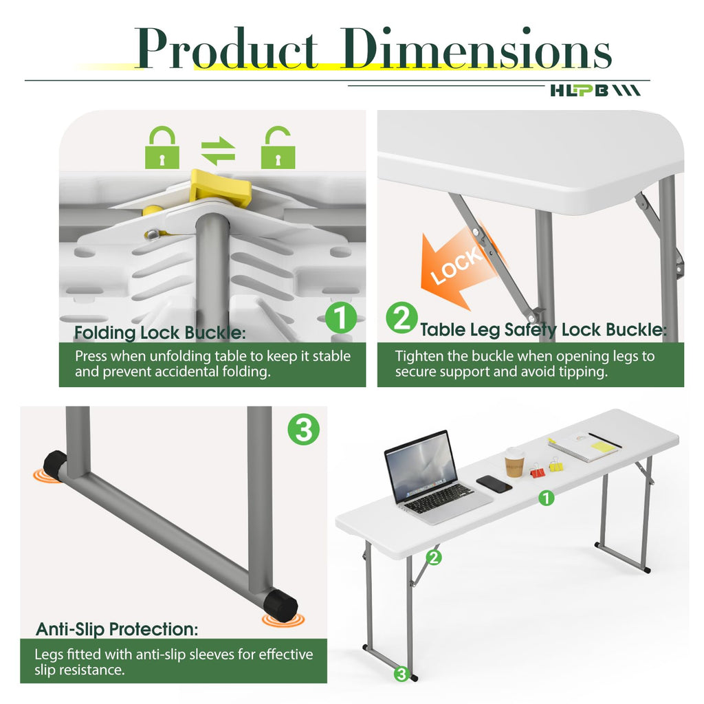 6 ft Narrow Folding Table with Handle & Safety Locks R344394