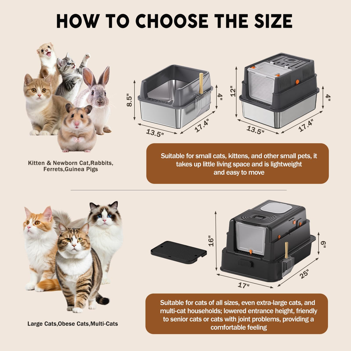 Stainless Steel High Sided Litter Box with Scoop O724479