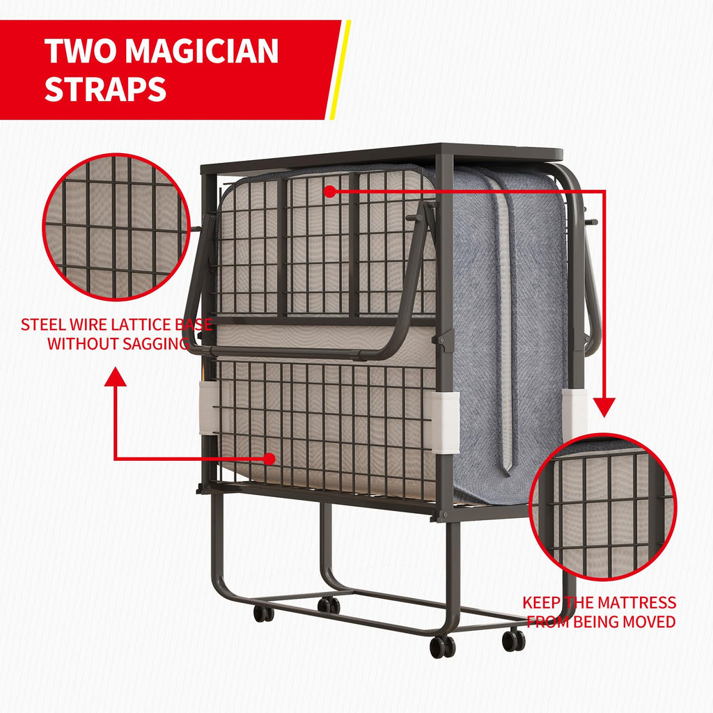Folding Bed with 5" Memory Foam Mattress and 4 Lockable Wheels Q320285
