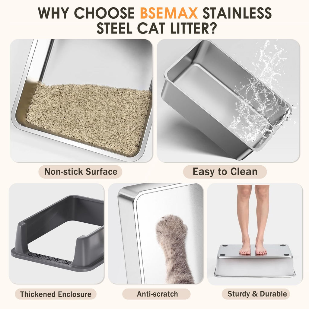 Stainless Steel High Sided Litter Box with Scoop O724479
