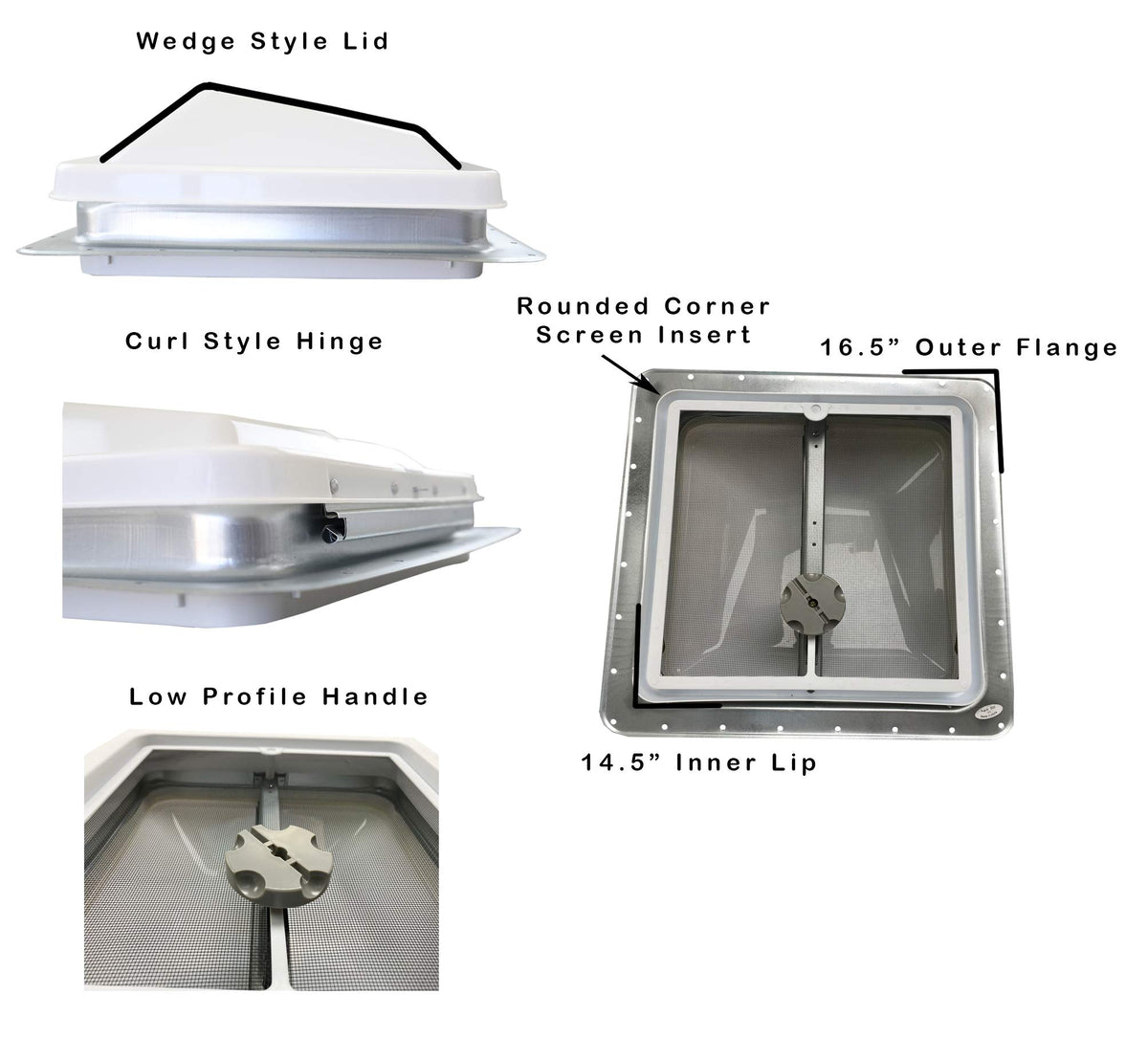 White Manual Crank RV Roof Vent with Screen F88500