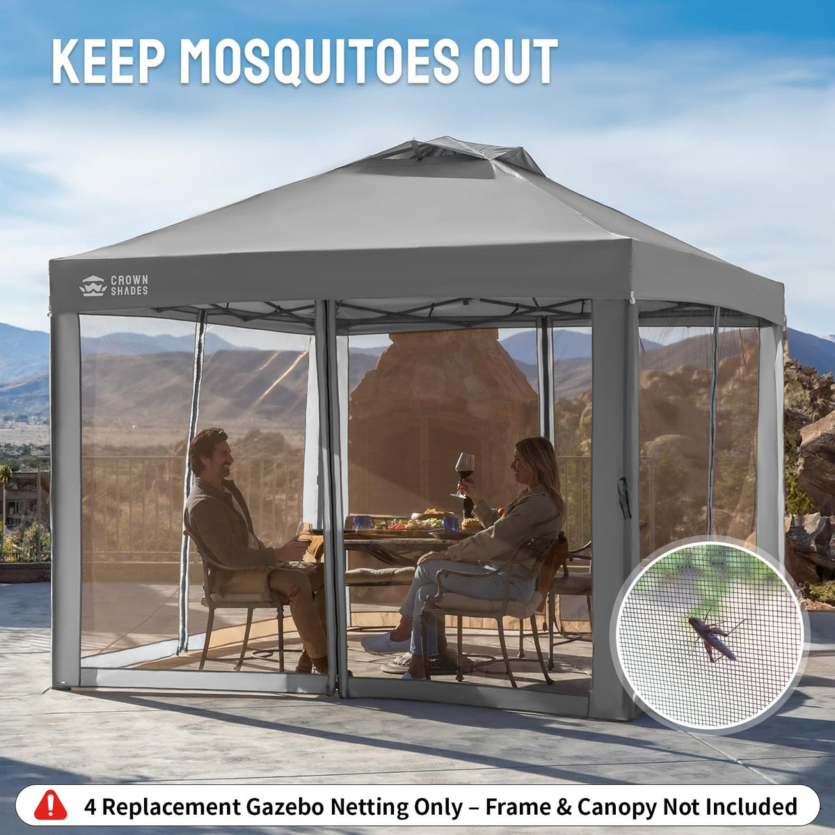 Gazebo Replacement Mosquito Netting 10 x 10ft Grey Z696