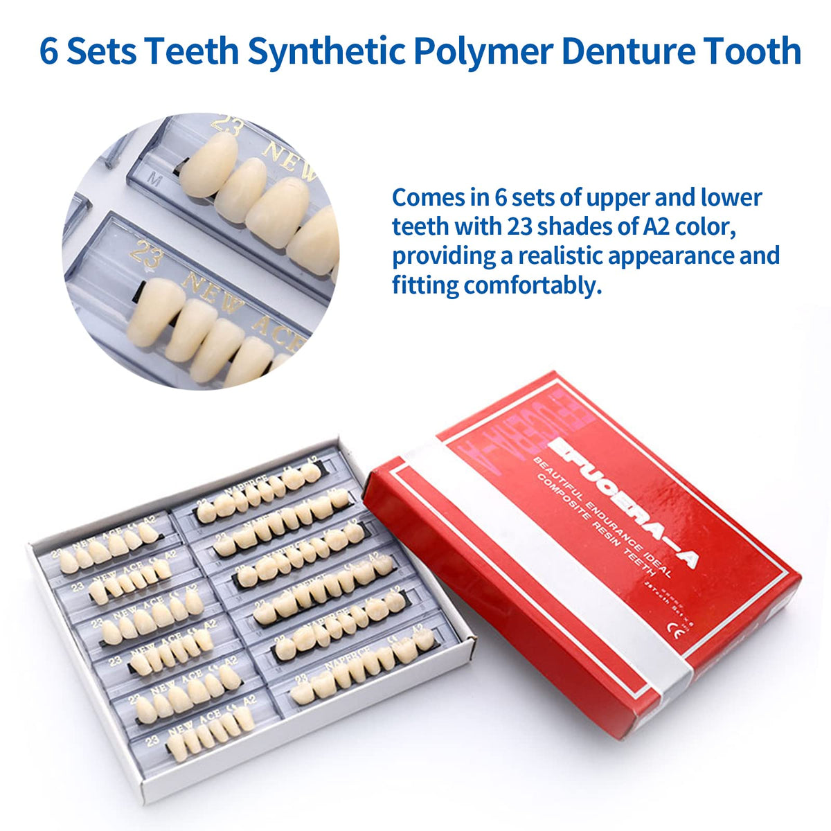 168 Pieces Acrylic Resin Denture Teeth 6 Sets 23 Shade A2 Upper + Lower N2090