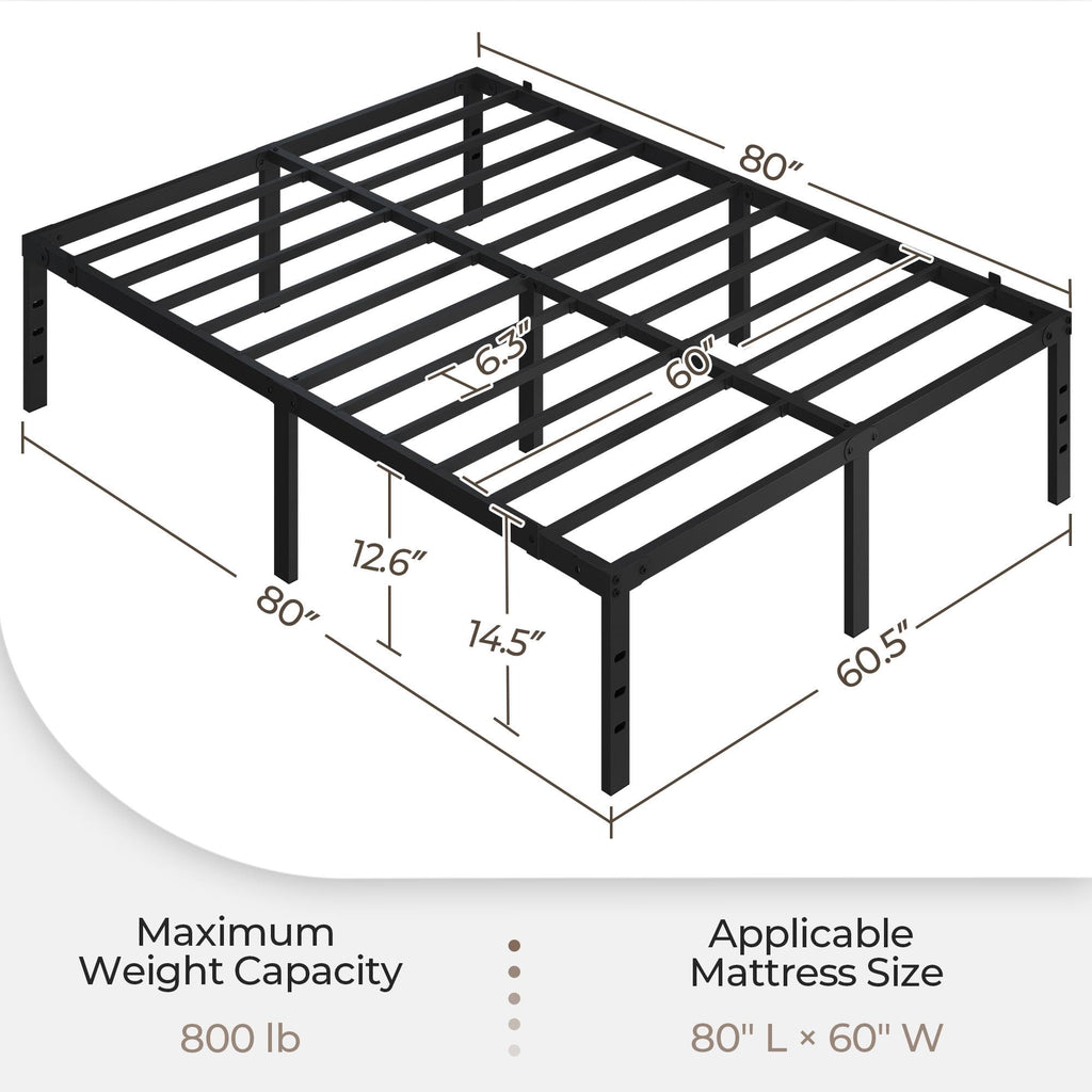 14 Inch Queen Size Black Metal Platform Bed Frame E687
