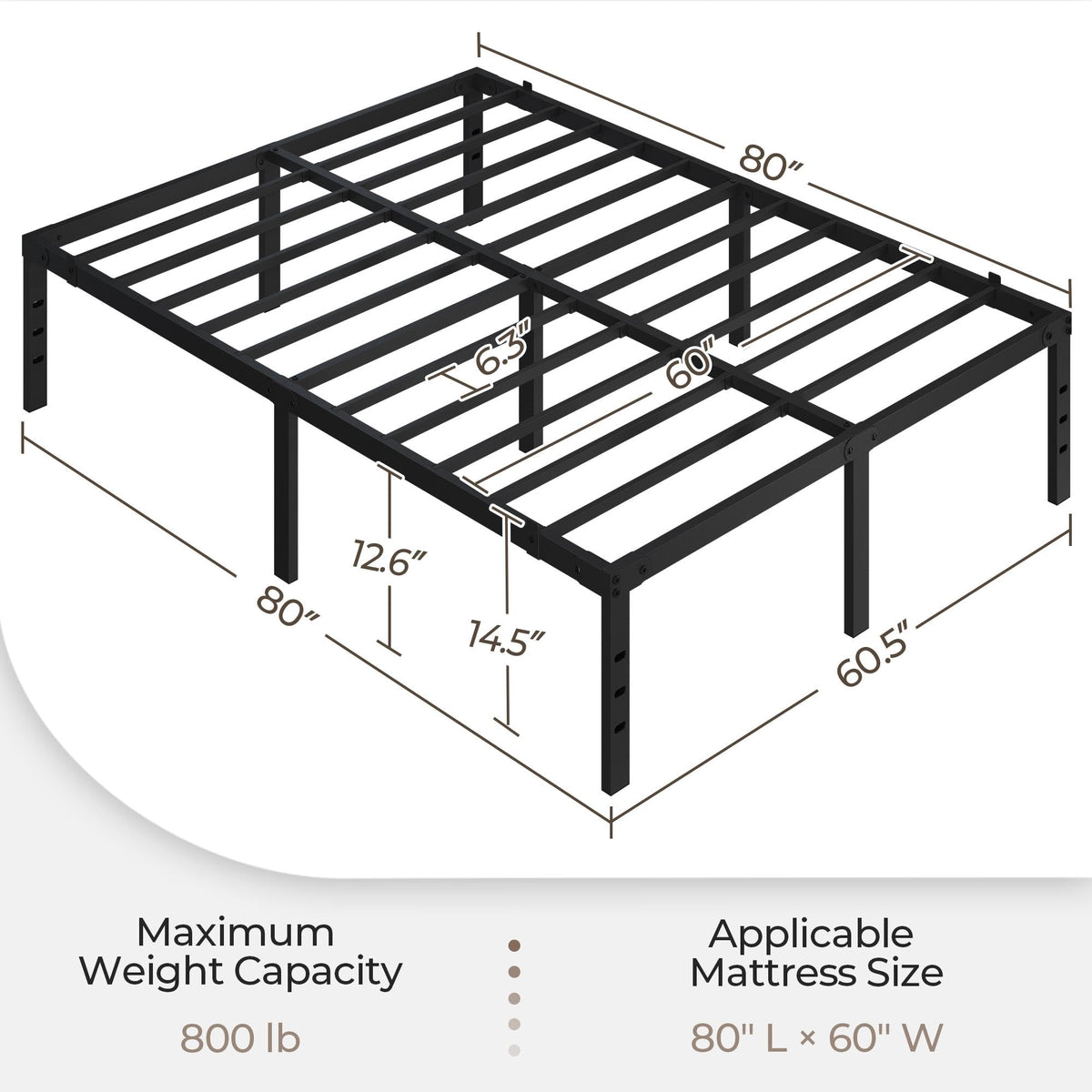 14 Inch Queen Size Black Metal Platform Bed Frame E687