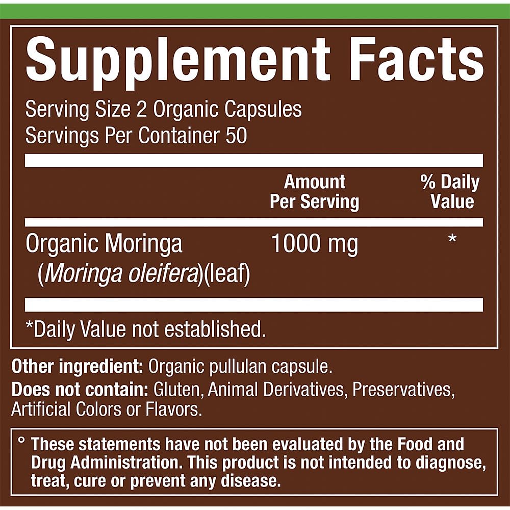 Organic Moringa 1,000 MG 100 Capsules Z364