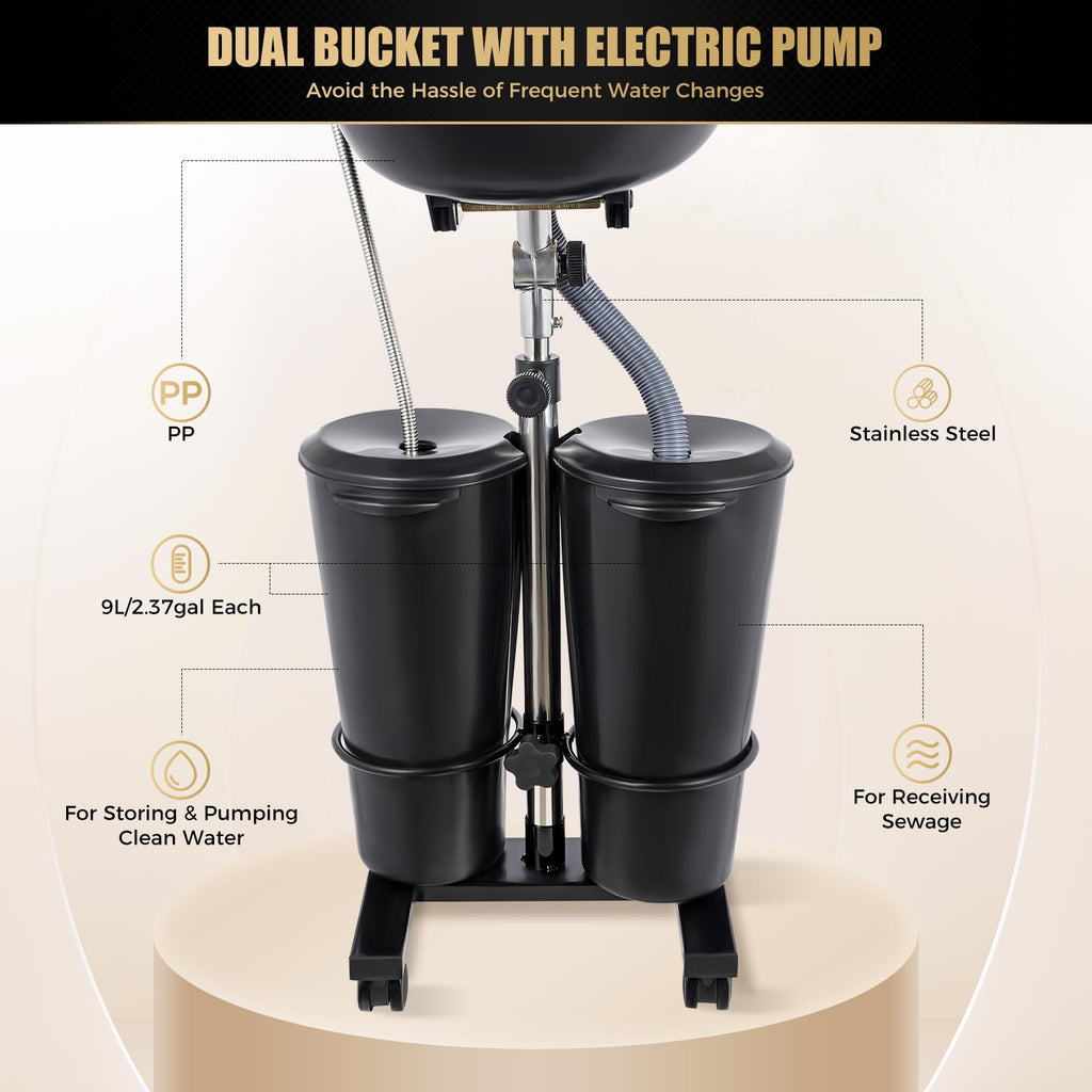 Portable Plastic Shampoo Unit with Electric Pump, 2 Buckets and Drain Hoses Y849
