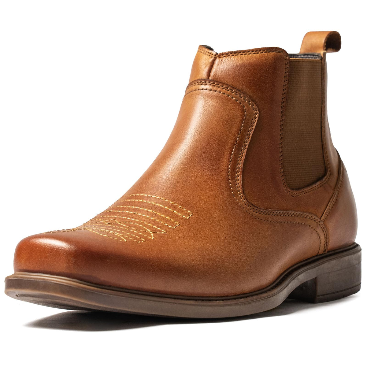 Cowboy Boots for Men Square Toe Leather Ankle Western Chelsea Slip On Boots E944