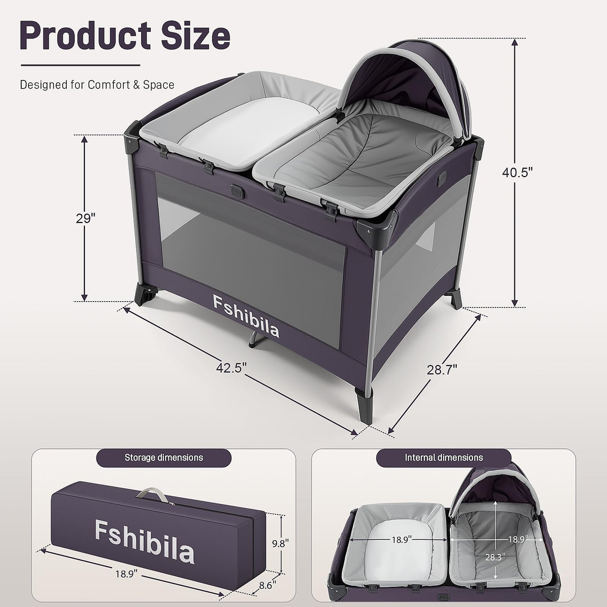 4-in-1 Portable Baby Playard with Bassinet and Changing Table, Black O535