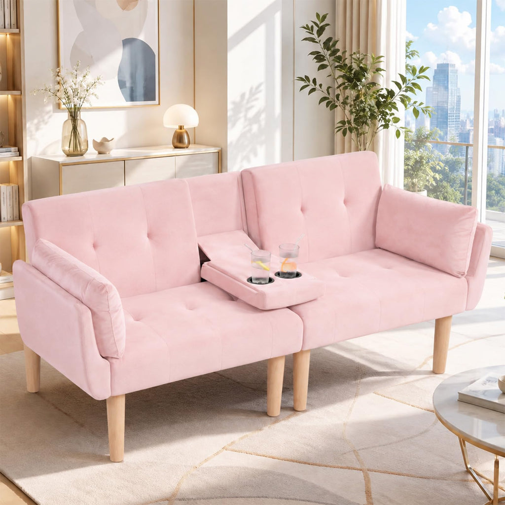 Light Pink Velvet Futon Sofa Bed K3267