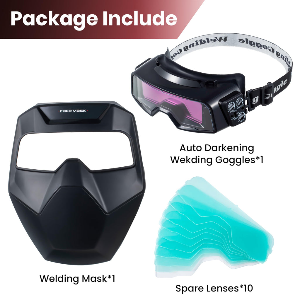 Auto Darkening Welding Goggles with Welder Mask and 10 Replacement Lenses J761