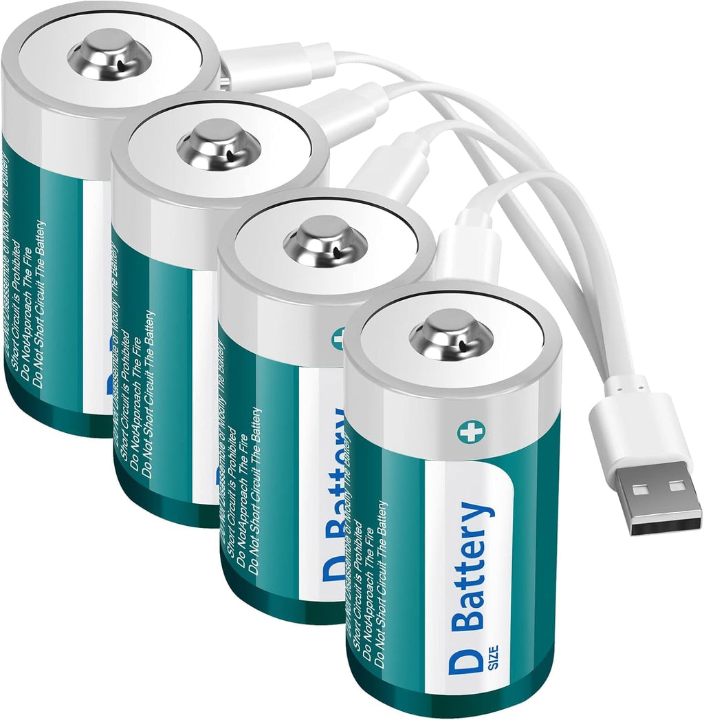 D Size Rechargeable Lithium Batteries with USB-C Charging Cable F8728