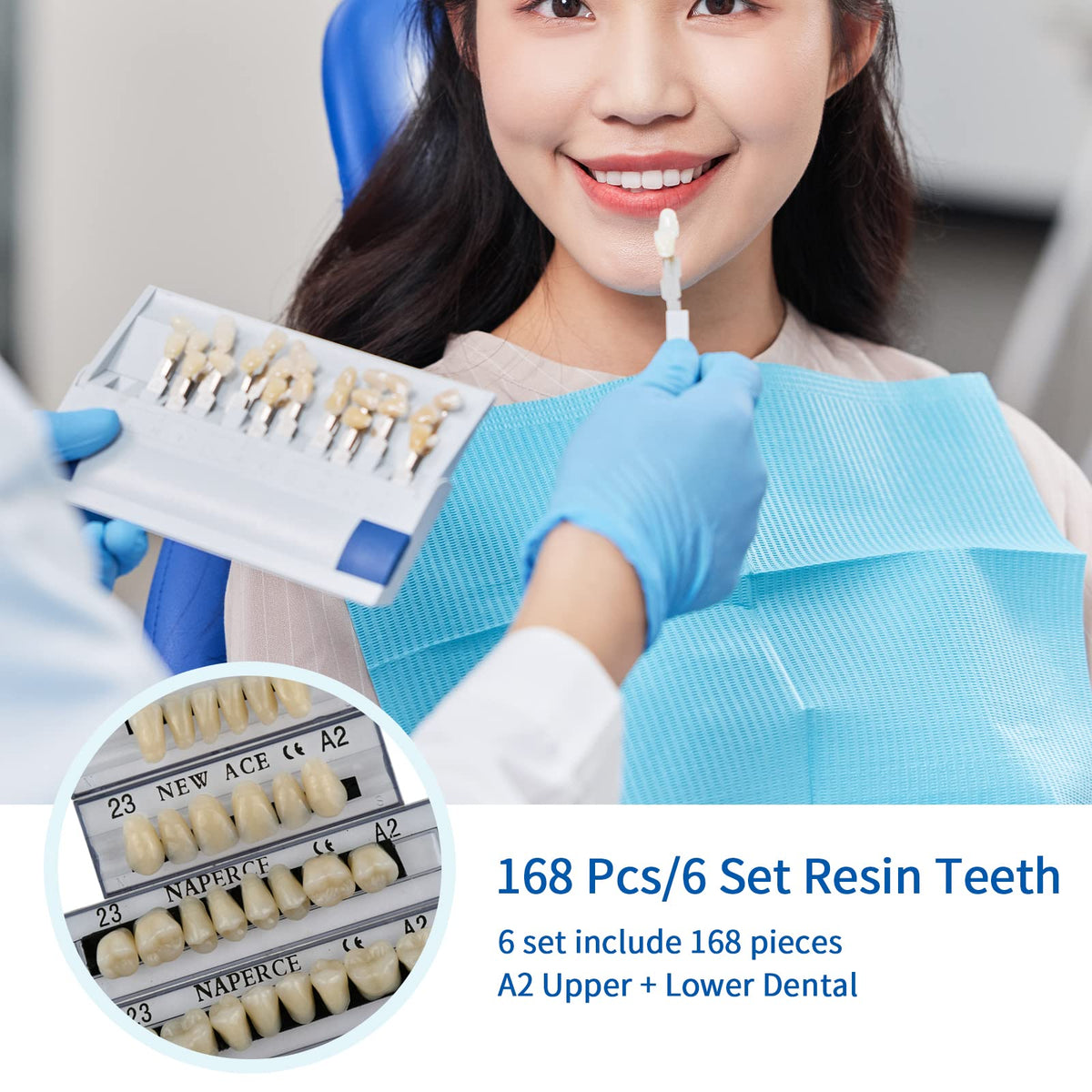 168 Pieces Acrylic Resin Denture Teeth 6 Sets 23 Shade A2 Upper + Lower N2090