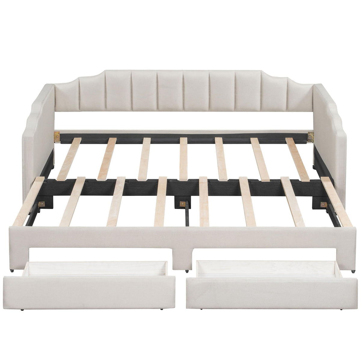 Twin XL to King Size Upholstered Daybed with Trundle and 2 Storage Drawers Y721340