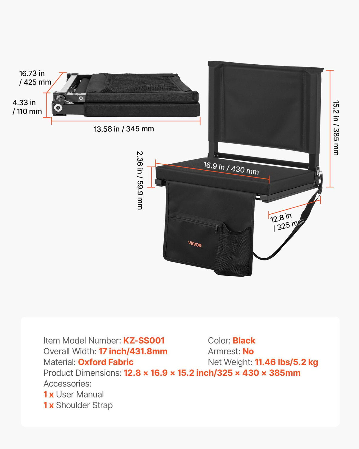 Folding Bleacher Seat with Back Support and Cushion P84219