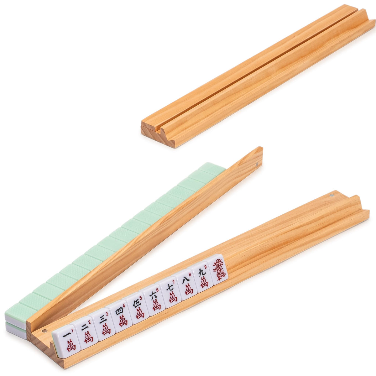 166 Tiles Mahjong Set with Wooden Racks & Pushers, Dice, and Soft Beige Case N97904