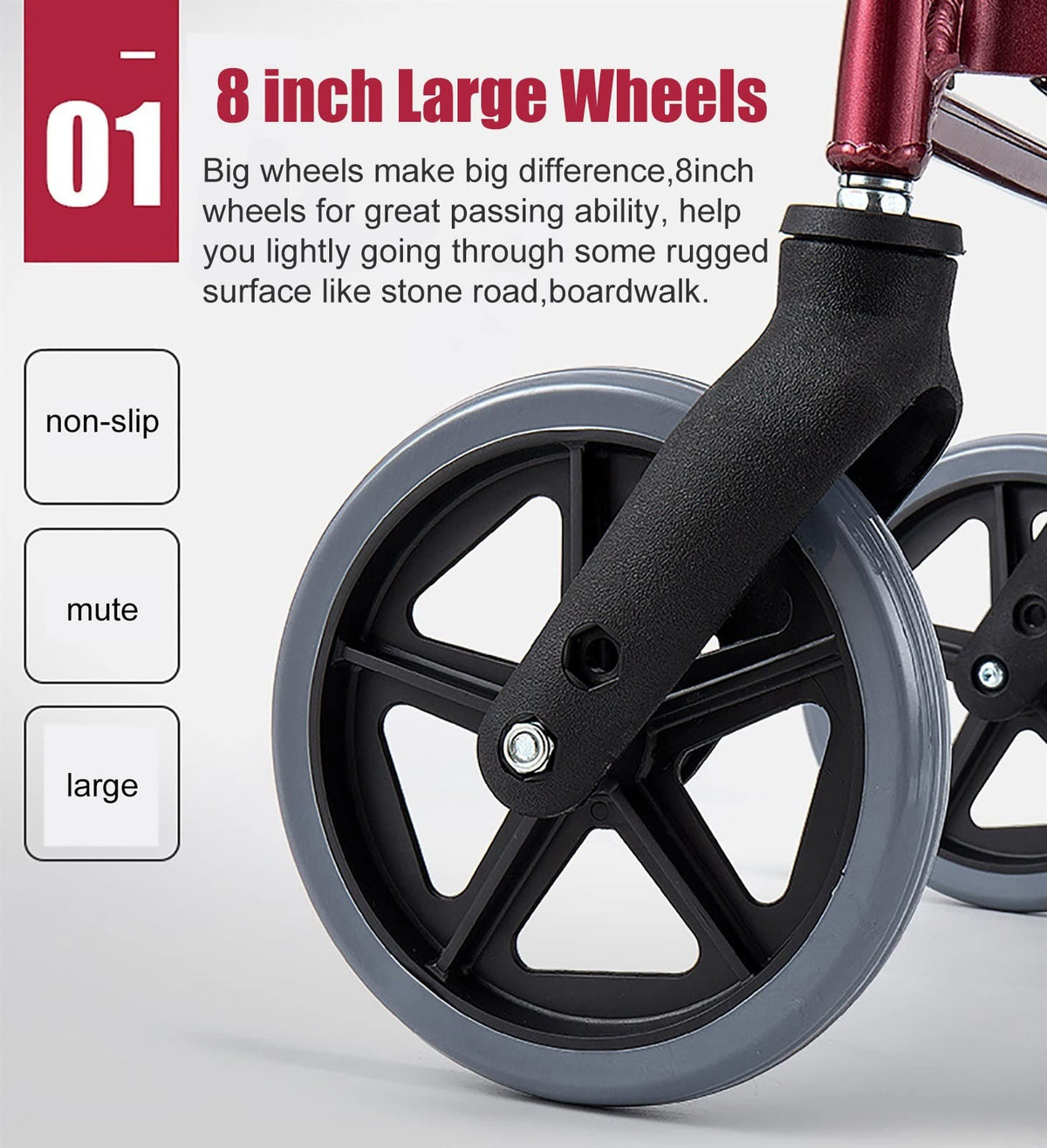 Red Folding Rollator with Seat and Basket I3317