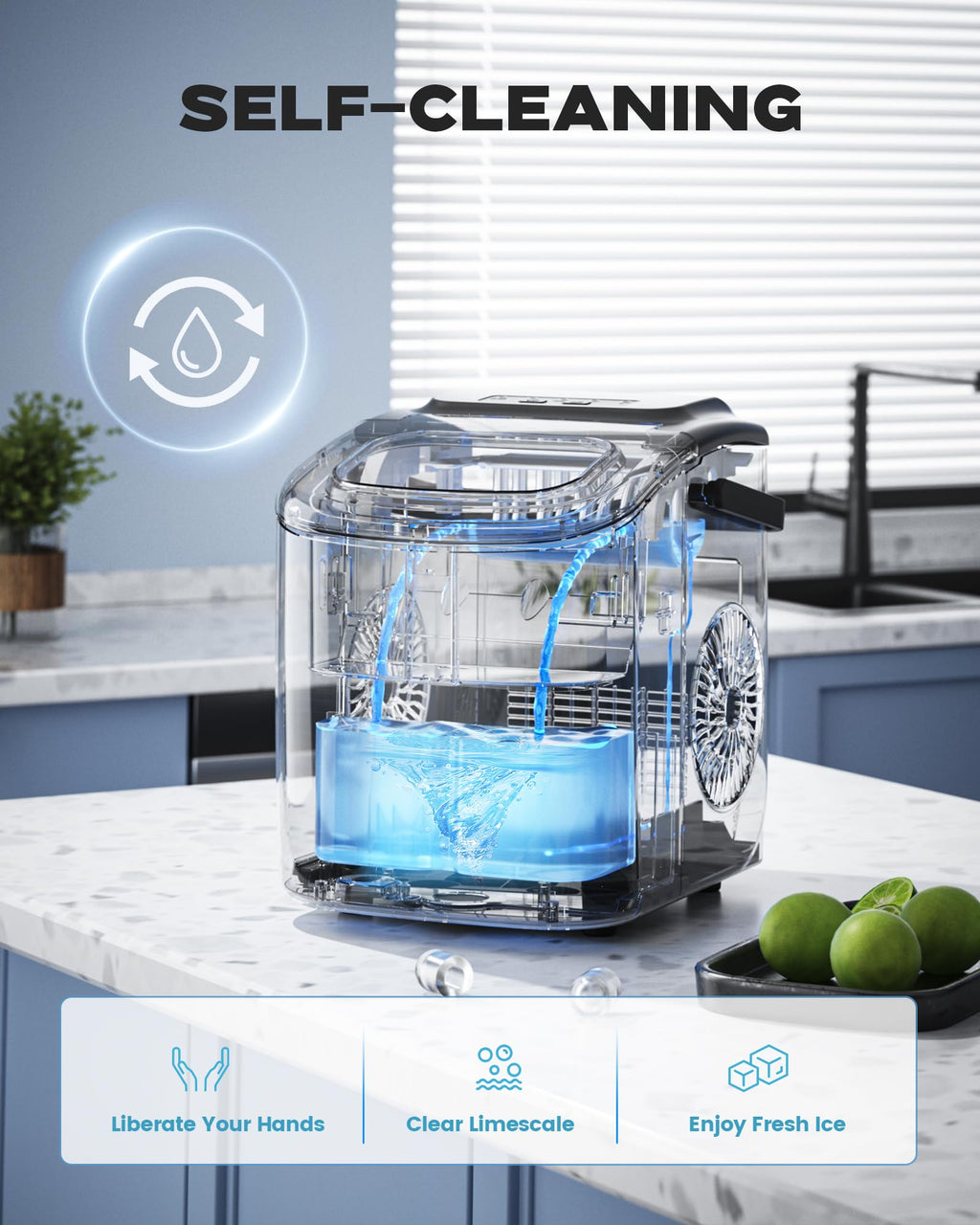 Countertop Ice Maker with Carry Handle, 26lbs/24Hrs Y3056