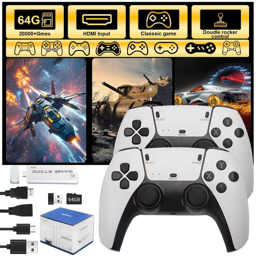 4K HDMI Retro Gaming Console with 64GB TF Card and 2.4G Wireless Controllers H49207