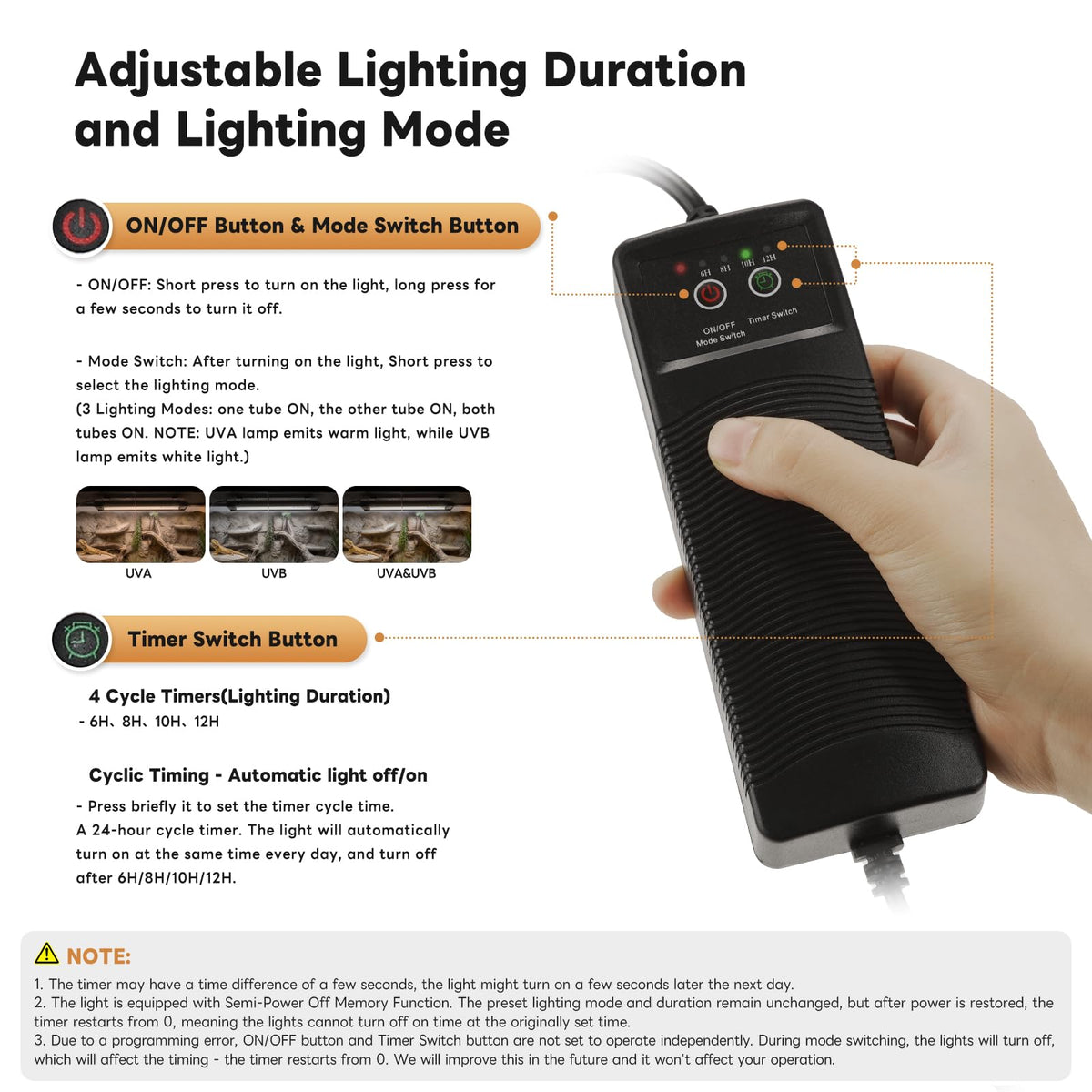 12 Inch UVB Reptile Light Fixture with Timer K8385