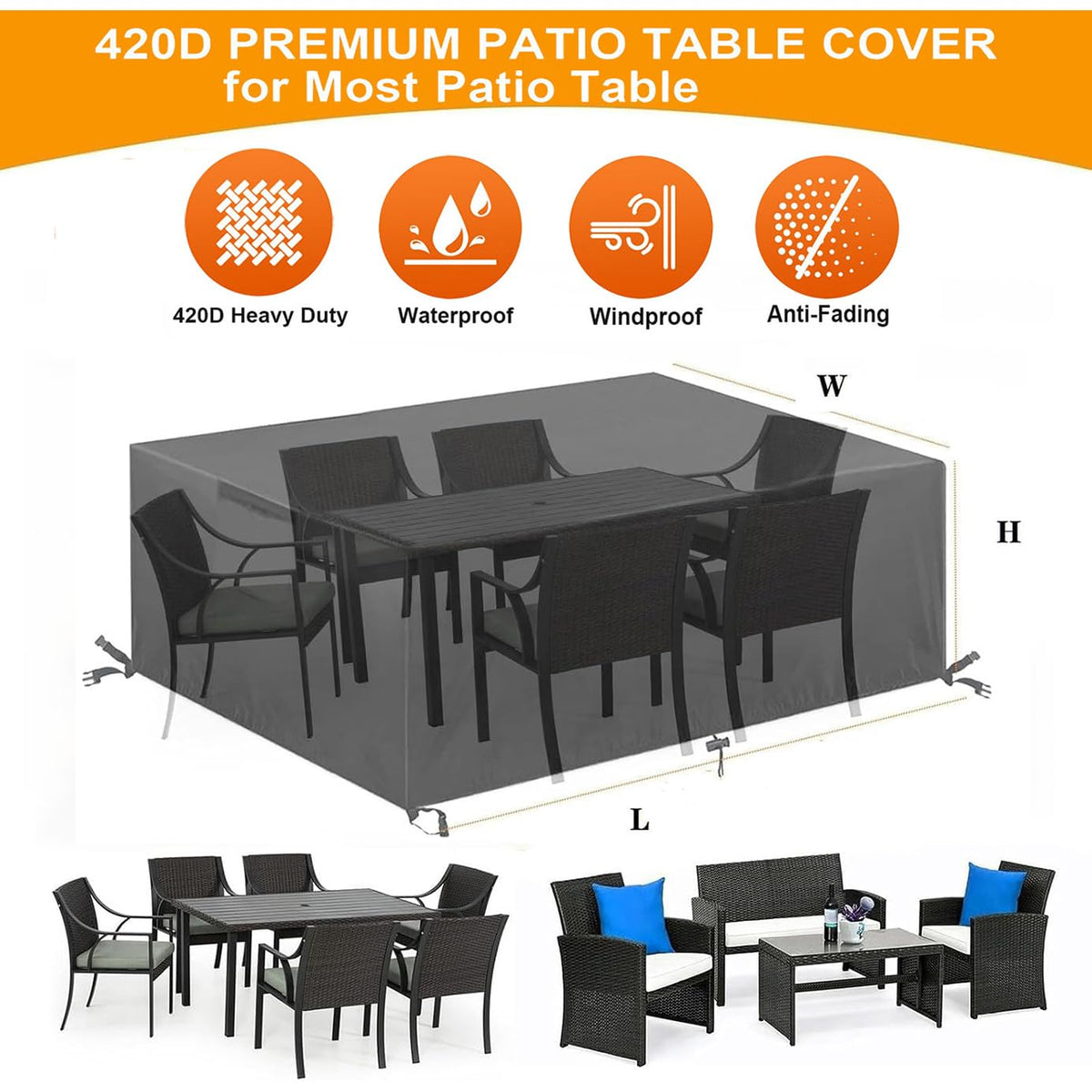 Black Waterproof Oxford Patio Furniture Cover U313782