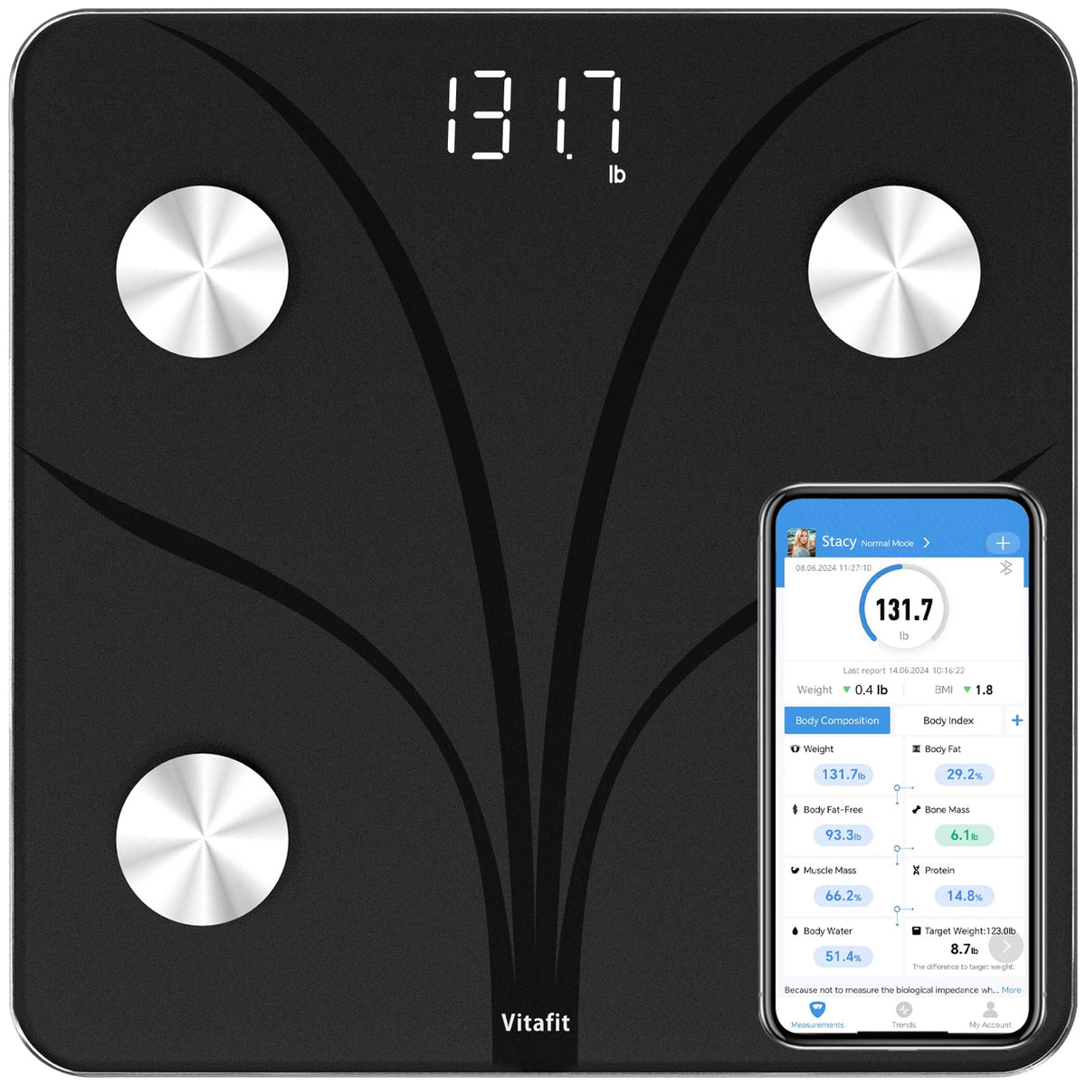 Smart Weight Scale with BMI Body Fat and Muscle, 400lb, Black Z19988