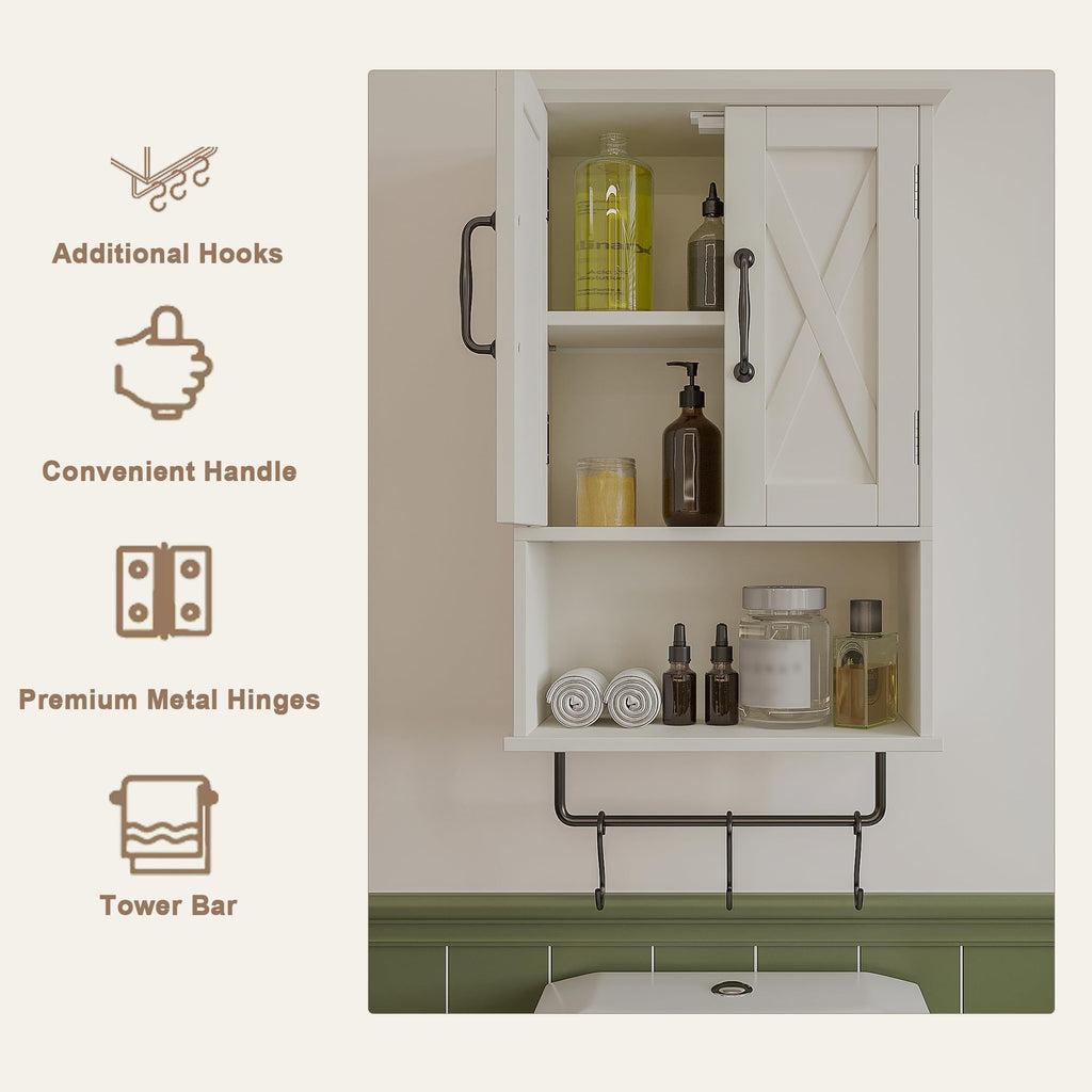 Small Medicine Cabinet with Towel Bar and 3 Hooks B4713
