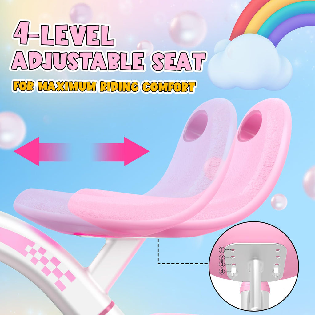 Pink Toddler Tricycle with Adjustable Seat and Light Wheels O5966