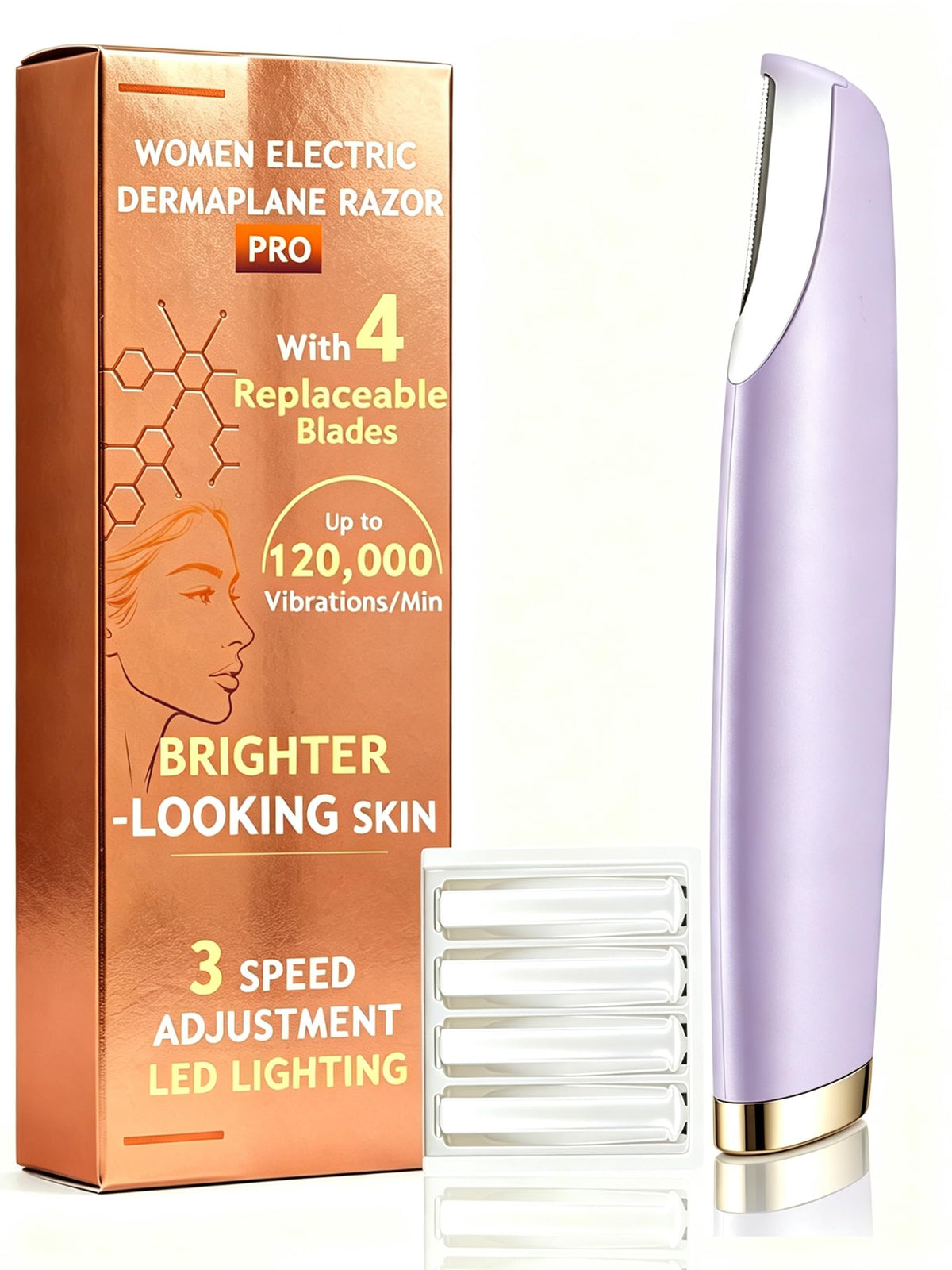 Sonic Facial Hair Remover with LED Light, 4 Replacement Blades D9486