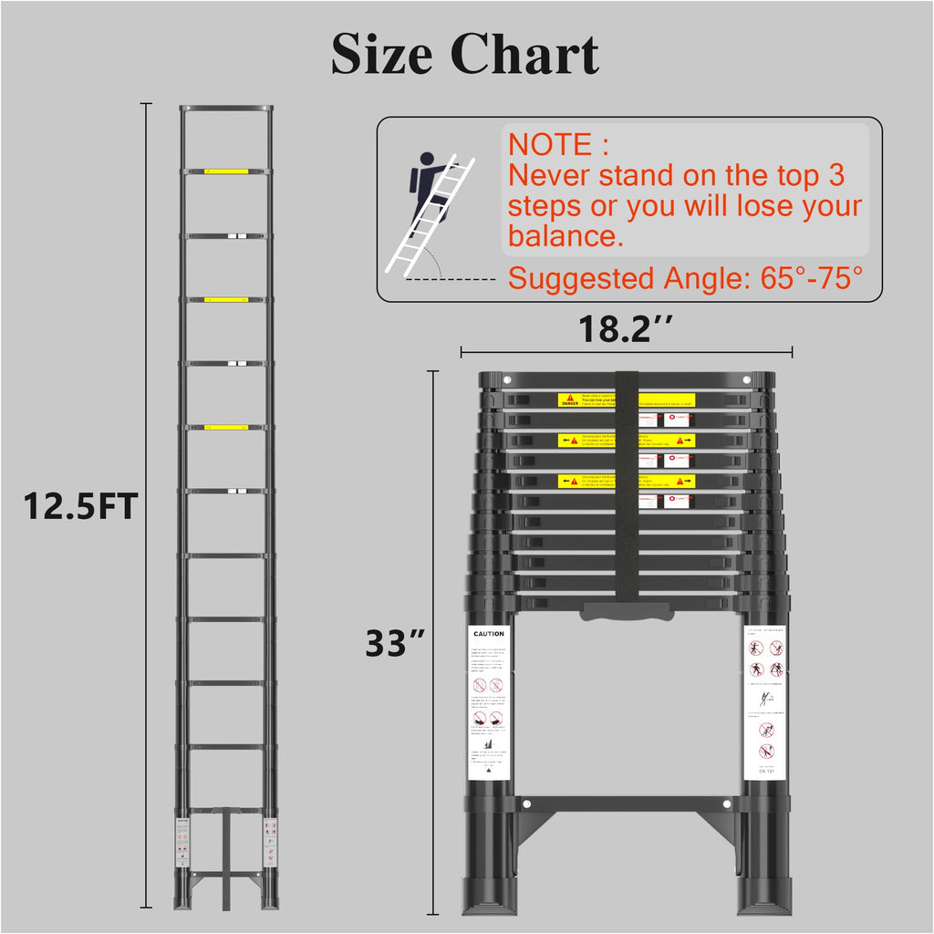 12.5 FT Black Aluminum Telescoping Ladder R15190