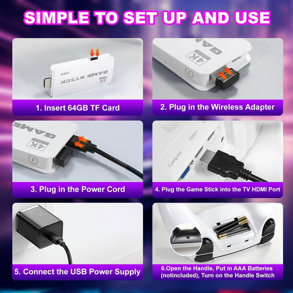 4K HDMI Retro Gaming Console with 64GB TF Card and 2.4G Wireless Controllers H49207