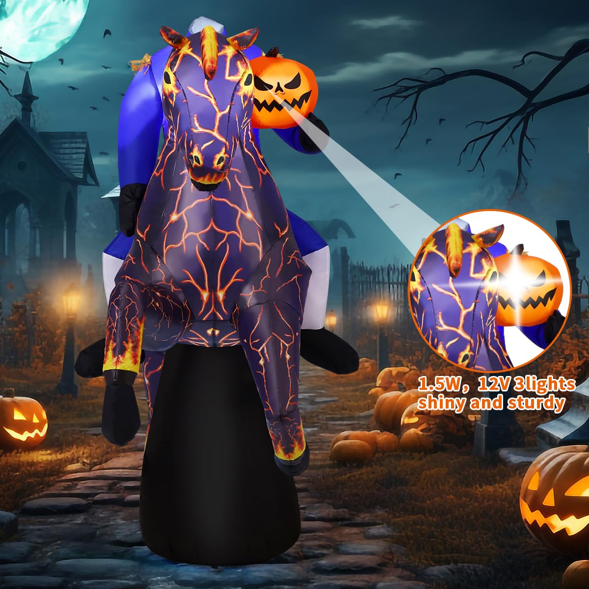 6FT Halloween Inflatables Headless Horseman with Built-in LEDs K4554