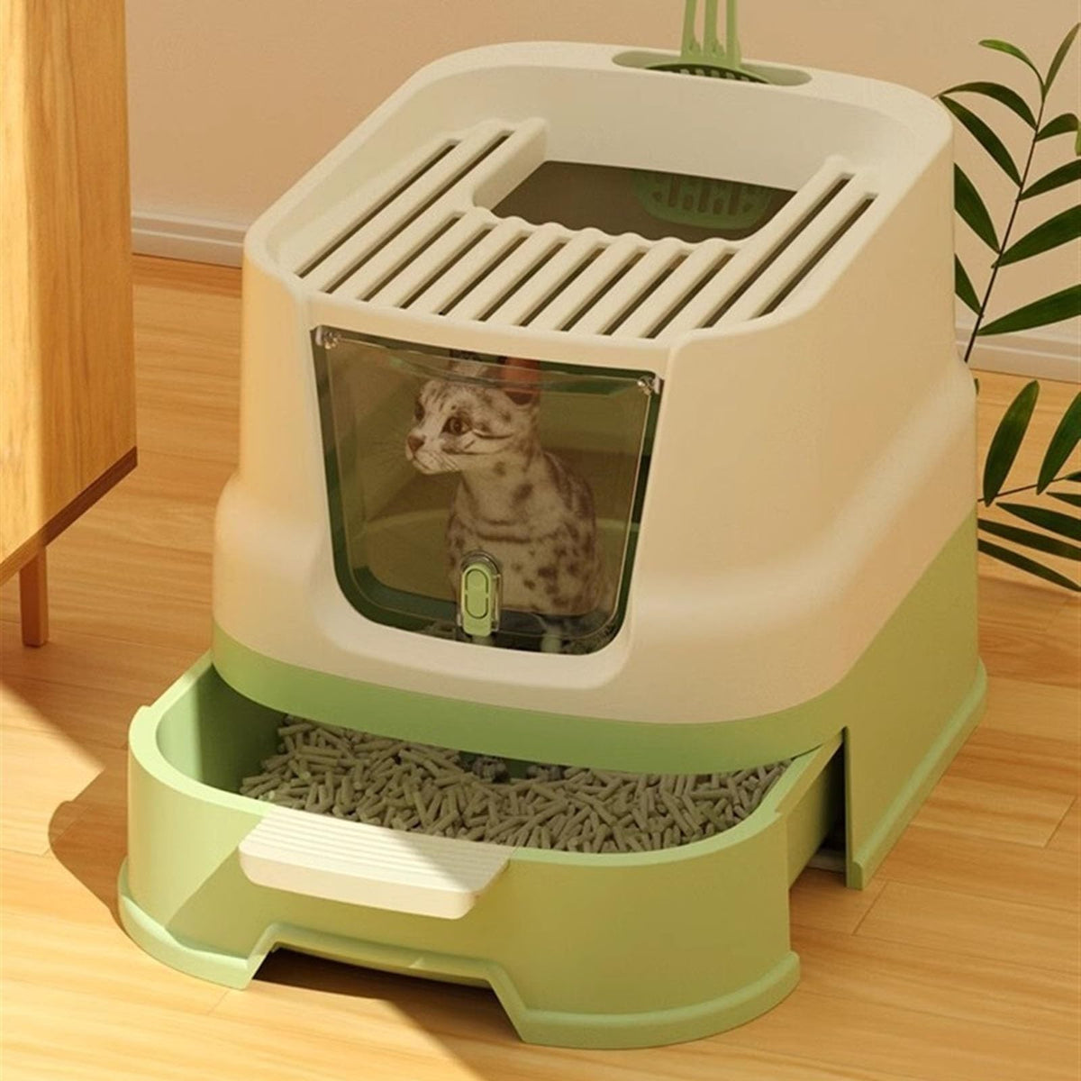 Large Top Entry Cat Litter Box with Lid and Scoop N282488