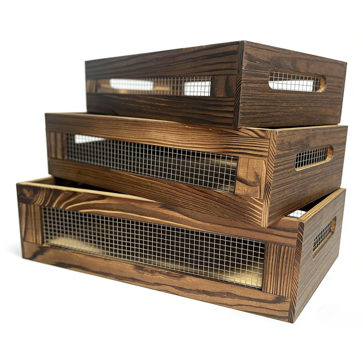 Set of 3 Wooden Nesting Crate E519755