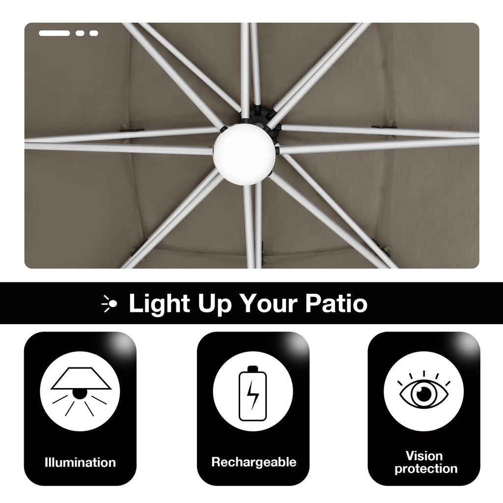 10x10FT Aluminum Cantilever Patio Umbrella with Light T252179