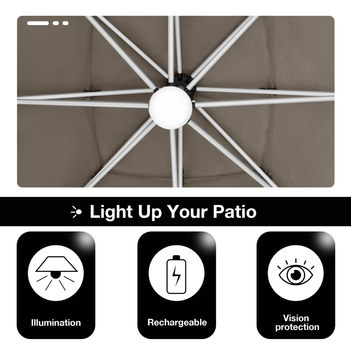 10x10FT Aluminum Cantilever Patio Umbrella with Light T252179