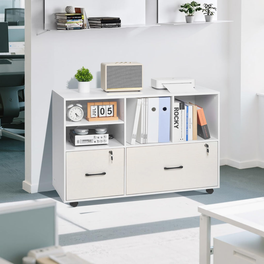 White 2 Drawer Wooden Lockable Mobile File Cabinet T606112