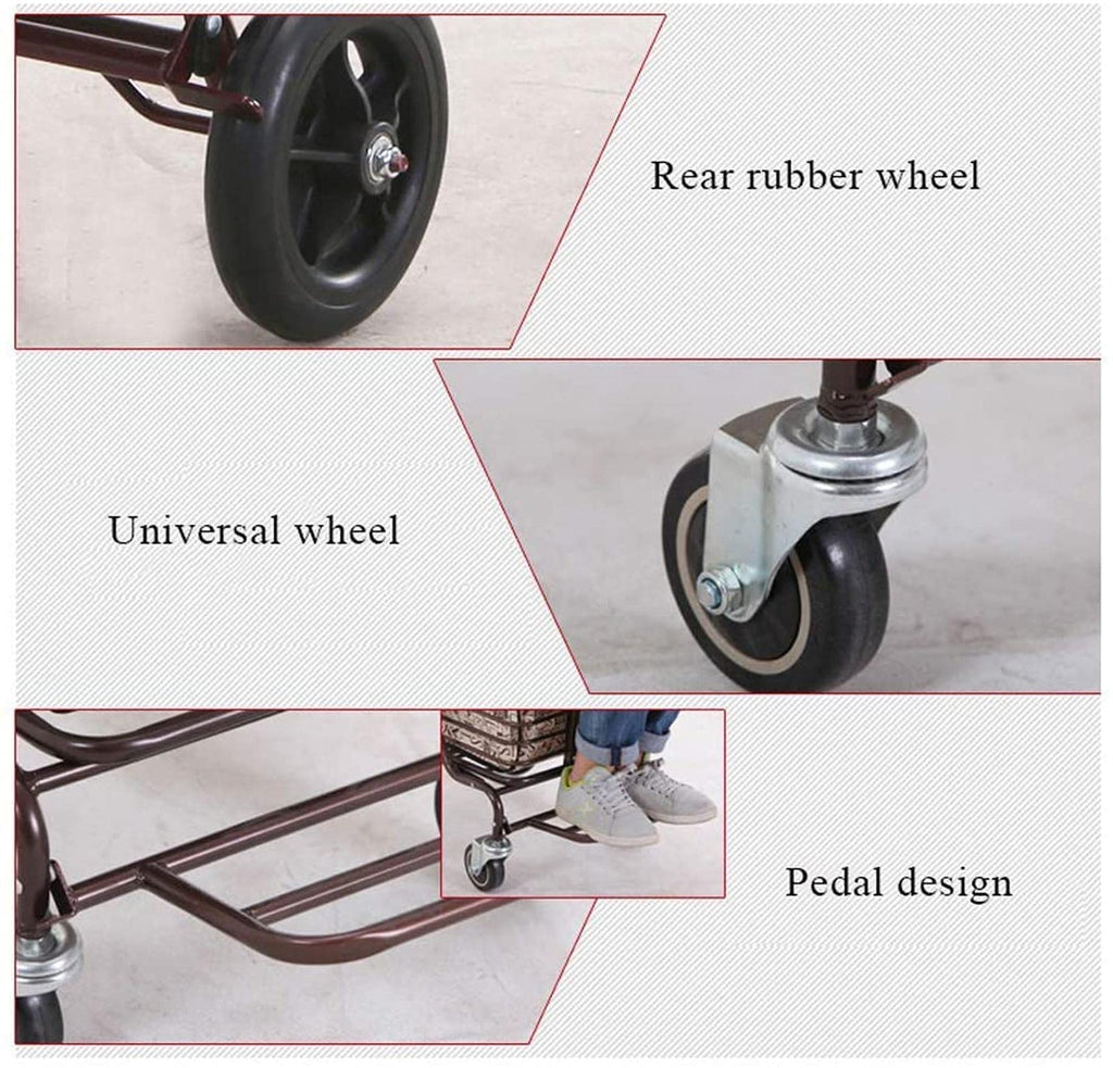 Rollator Walker Shopping Trolley with Seat Pedal Side Brake Red P189