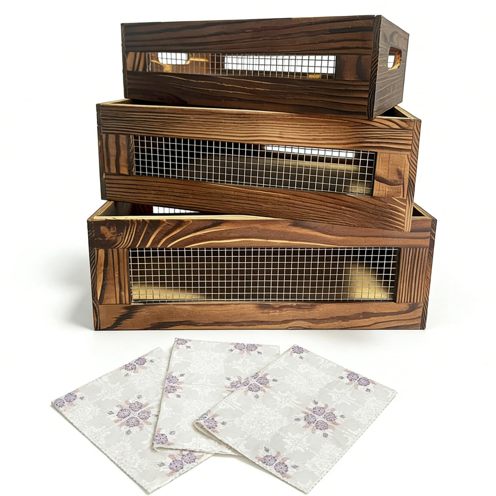 Set of 3 Wooden Nesting Crate E519755