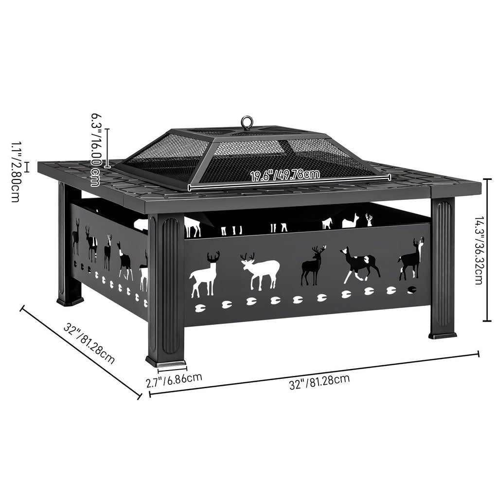 32 Inch Square Outdoor Fire Pit Table L617
