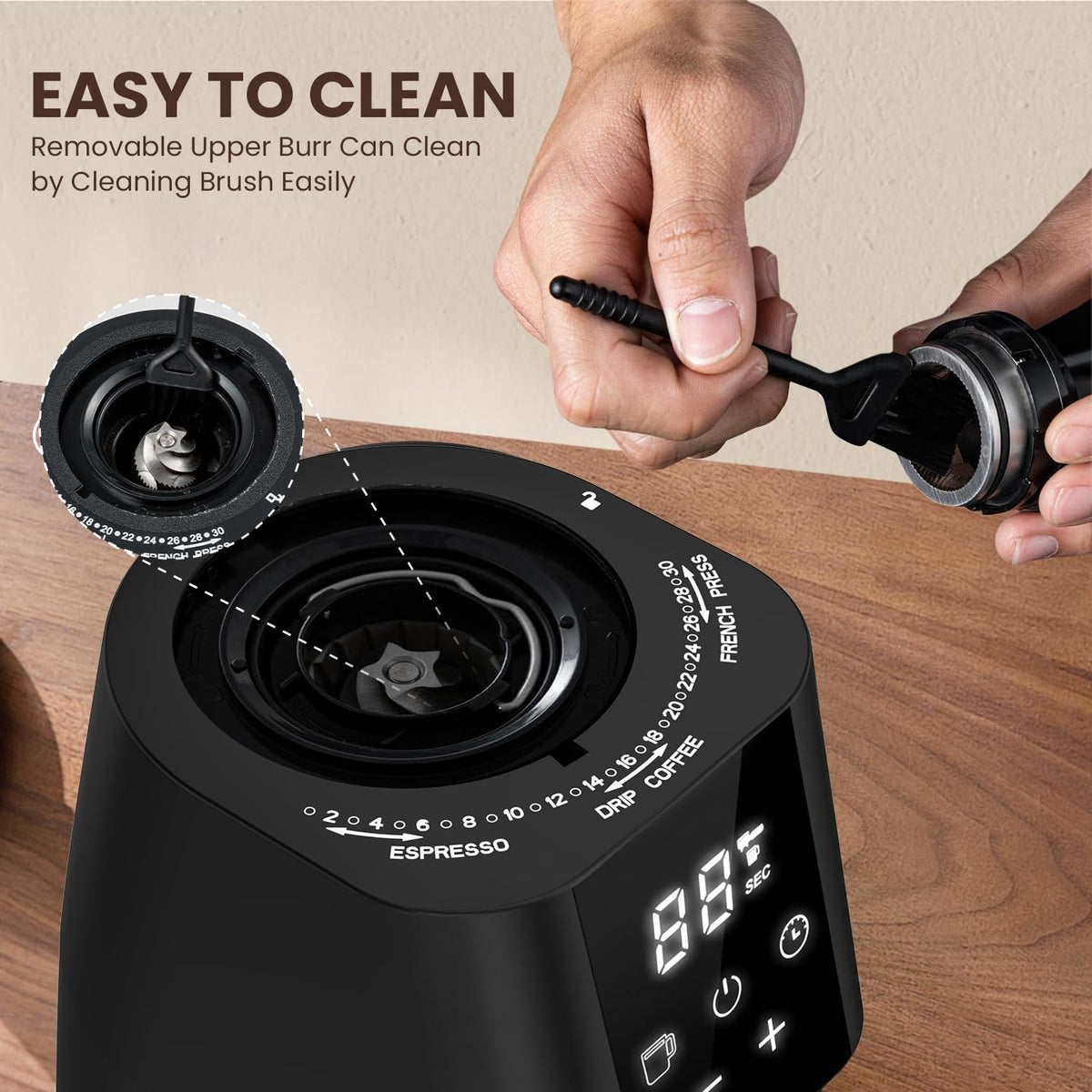 Electric Conical Burr Coffee Grinder, 30 Grind Settings, Black L33442