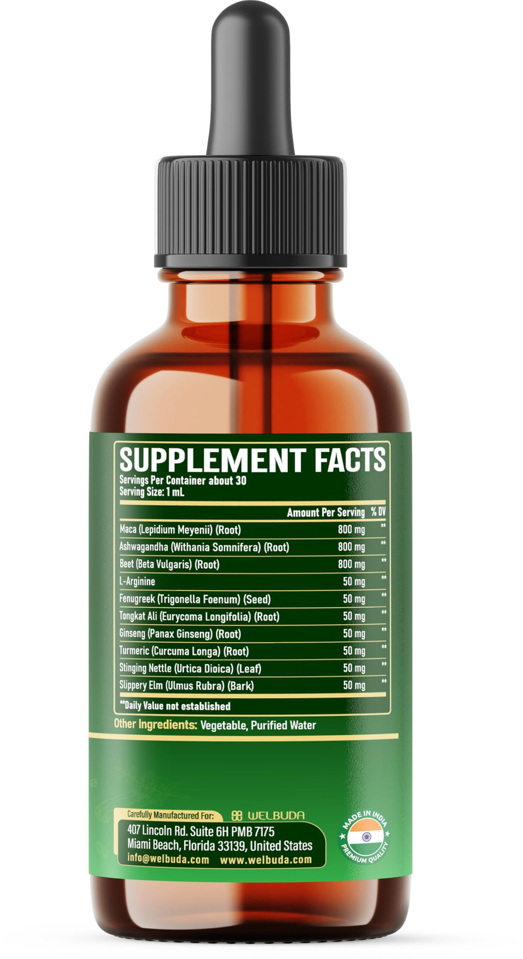 Maca Root Liquid Drops with Ashwagandha, Fenugreek, Beet Root and L-Arginine, 1 FL Oz F3205