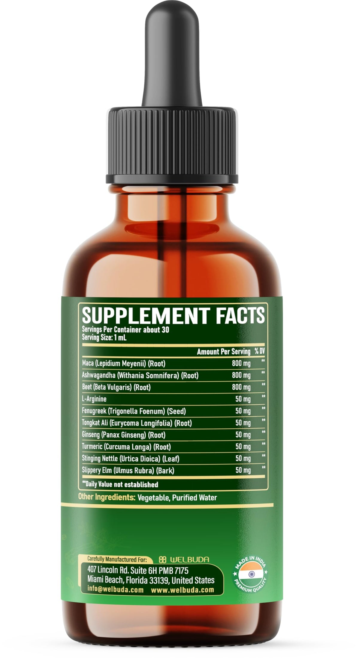 Maca Root Liquid Drops with Ashwagandha, Fenugreek, Beet Root and L-Arginine, 1 FL Oz F3205