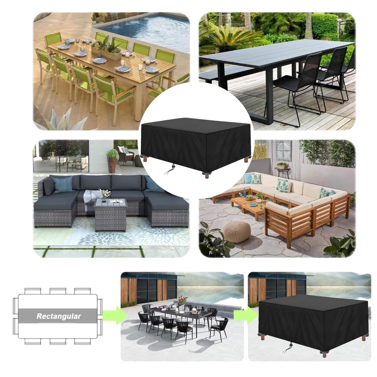 Black Waterproof Oxford Patio Furniture Cover U313782