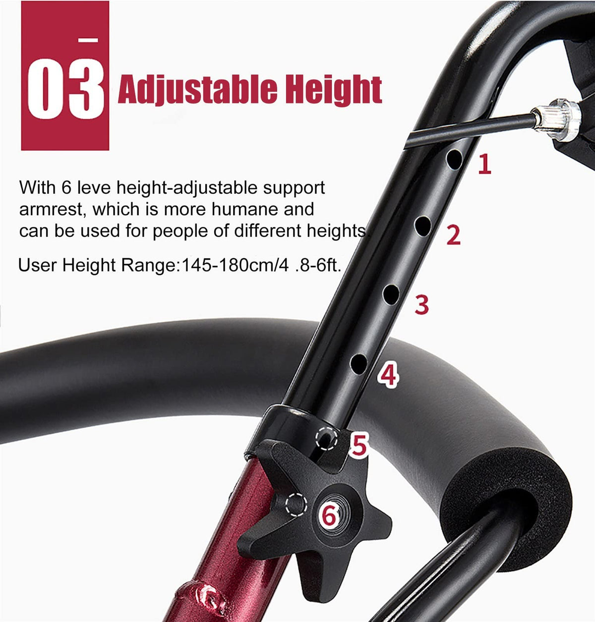 Red Folding Rollator with Seat and Basket I3317