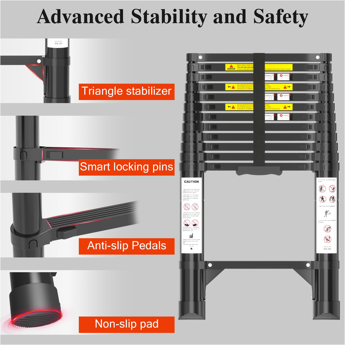 12.5 FT Black Aluminum Telescoping Ladder R15190