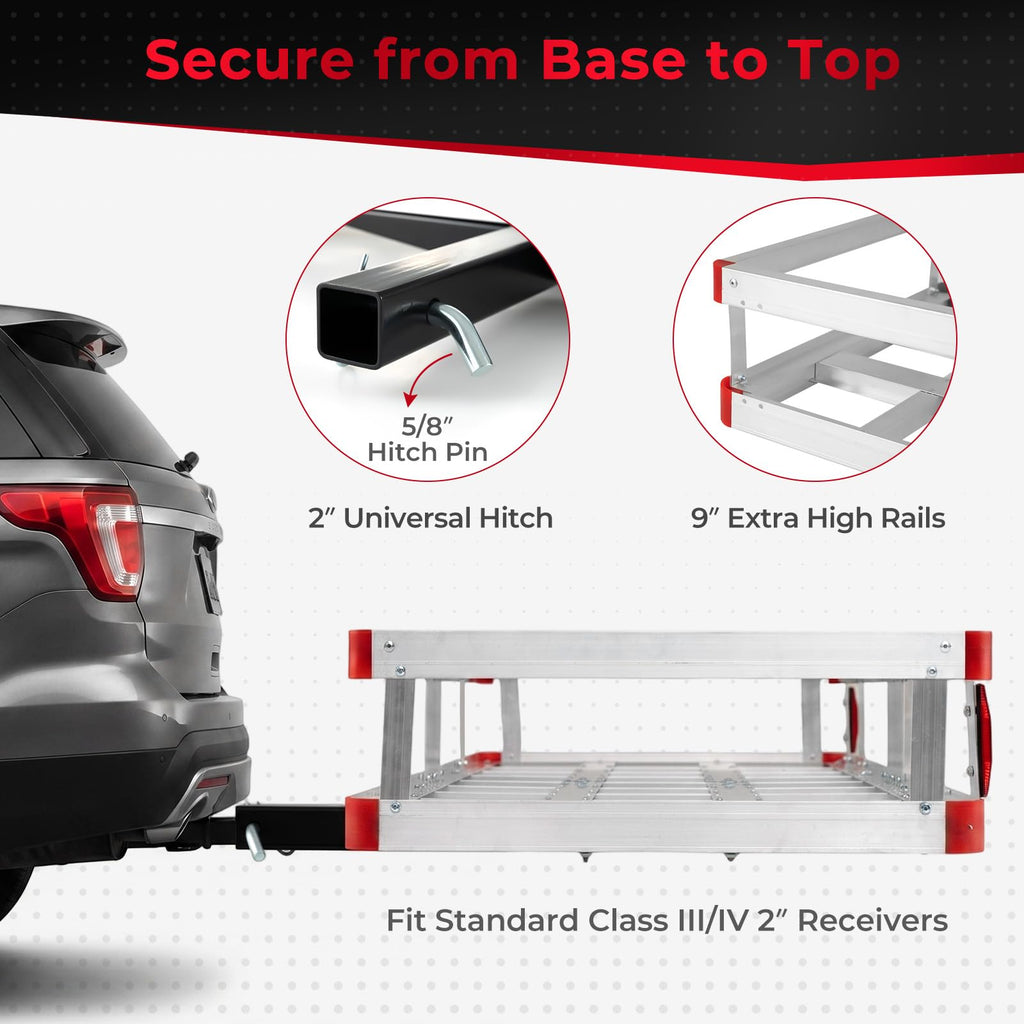 Aluminum Hitch Mount Cargo Carrier with 9" Side Rails, 500 lbs Capacity T485531
