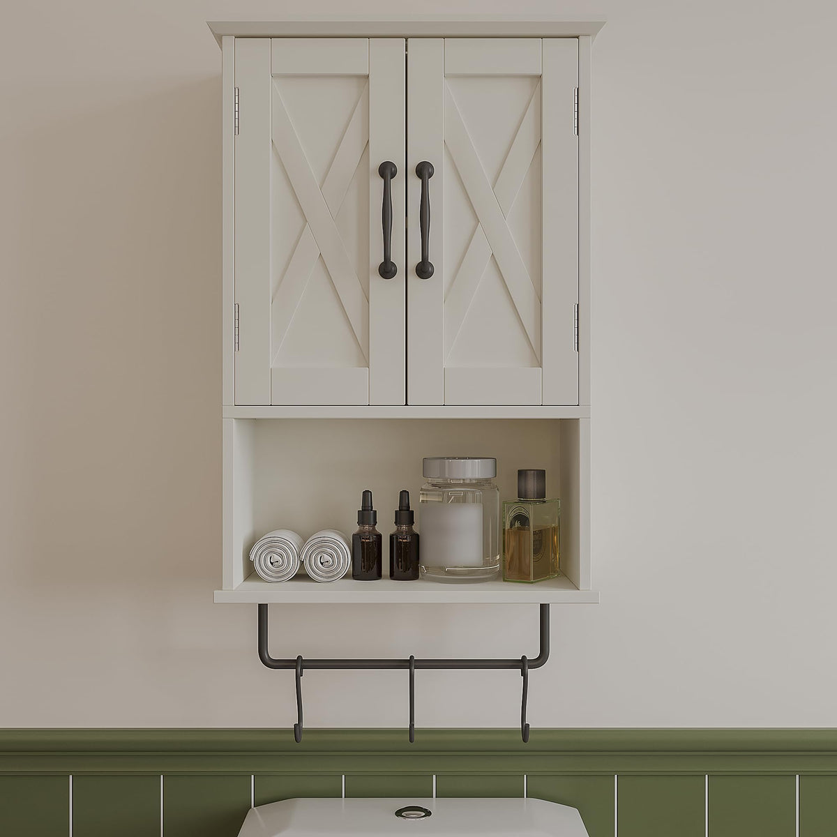 Small Medicine Cabinet with Towel Bar and 3 Hooks B4713