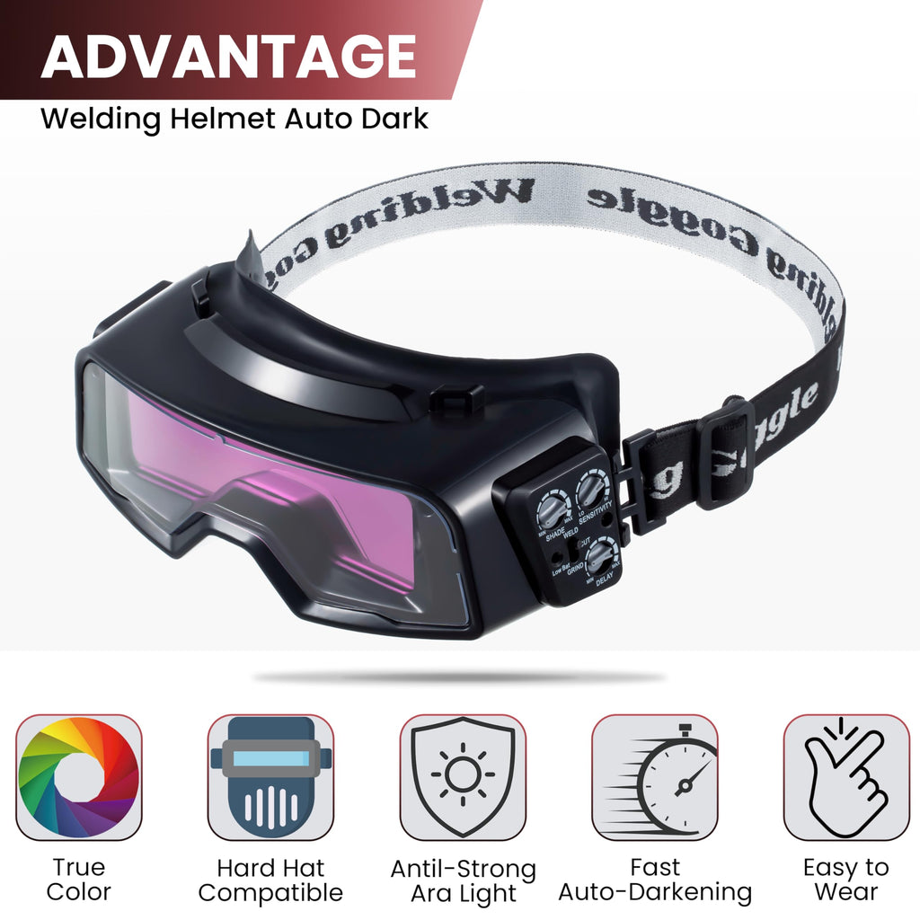 Auto Darkening Welding Goggles with Welder Mask and 10 Replacement Lenses J761