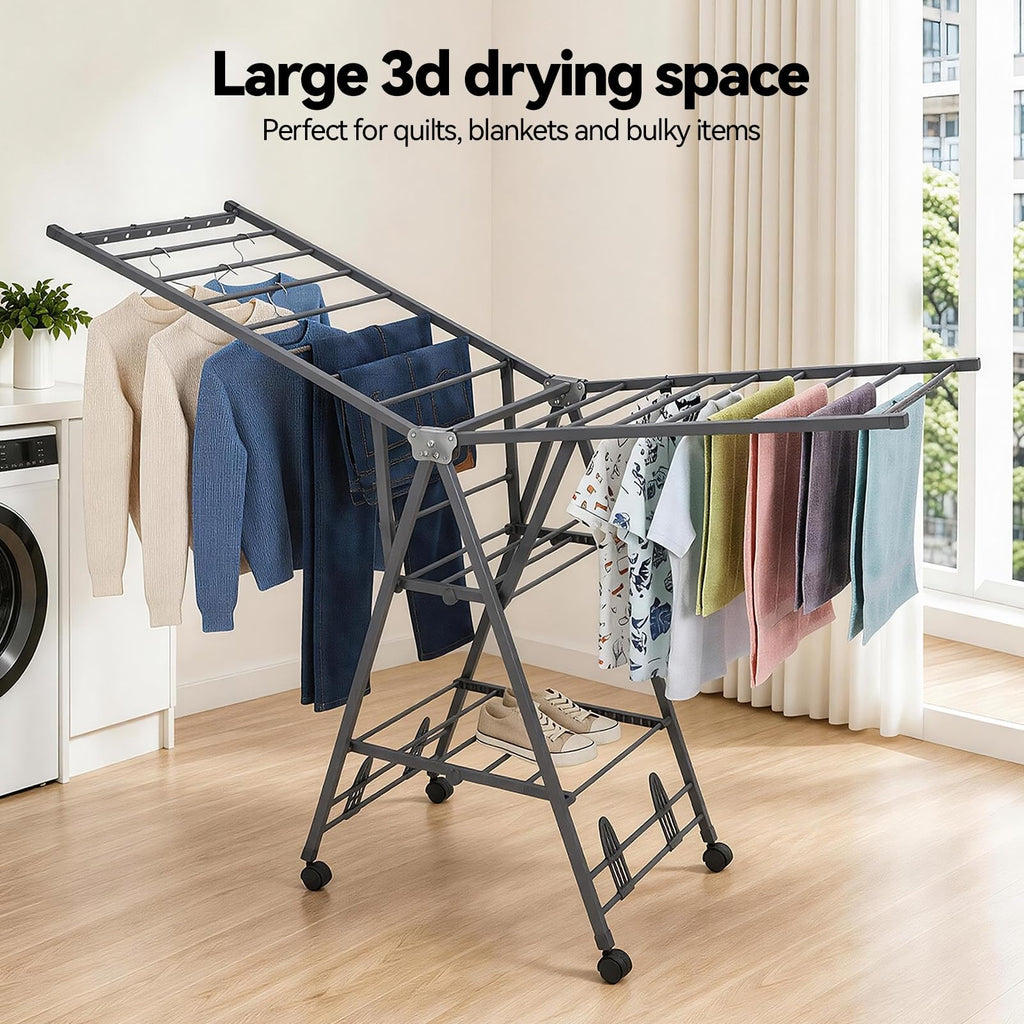 Foldable Metal Clothes Drying Rack with Wheels H826
